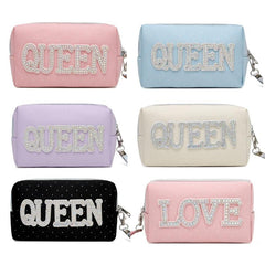 Rhinestone Decor Makeup Pouch Zipper Cosmetic Bag