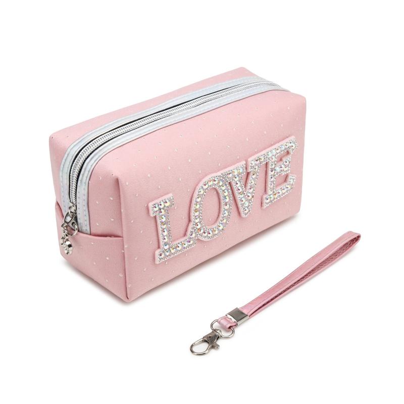 Rhinestone Decor Makeup Pouch Zipper Cosmetic Bag