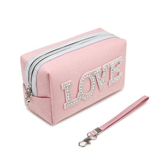 Rhinestone Decor Makeup Pouch Zipper Cosmetic Bag