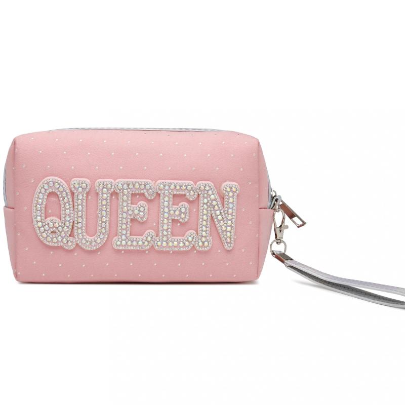 Rhinestone Decor Makeup Pouch Zipper Cosmetic Bag