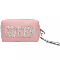 Rhinestone Decor Makeup Pouch Zipper Cosmetic Bag