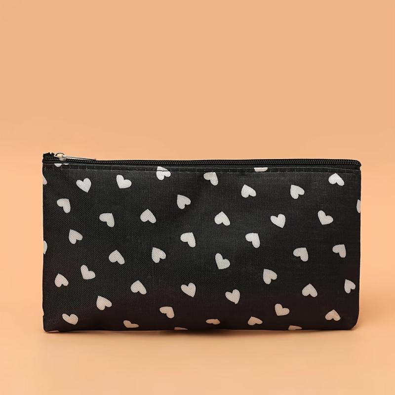 Heart Pattern Cosmetic Bag Lightweight Makeup Pouch Zipper Toiletry Wash Bag