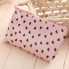 Heart Pattern Cosmetic Bag Lightweight Makeup Pouch Zipper Toiletry Wash Bag