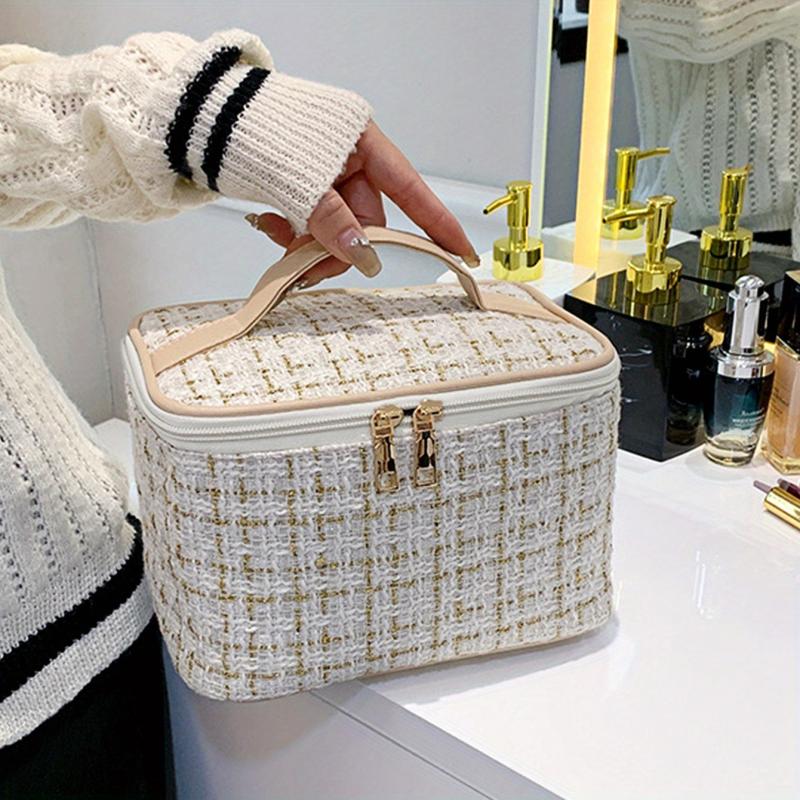 Tweed Cosmetic Satchel Bag Lightweight Toiletry Wash Bag Makeup Bag