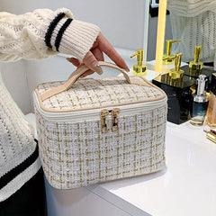 Tweed Cosmetic Satchel Bag Lightweight Toiletry Wash Bag Makeup Bag