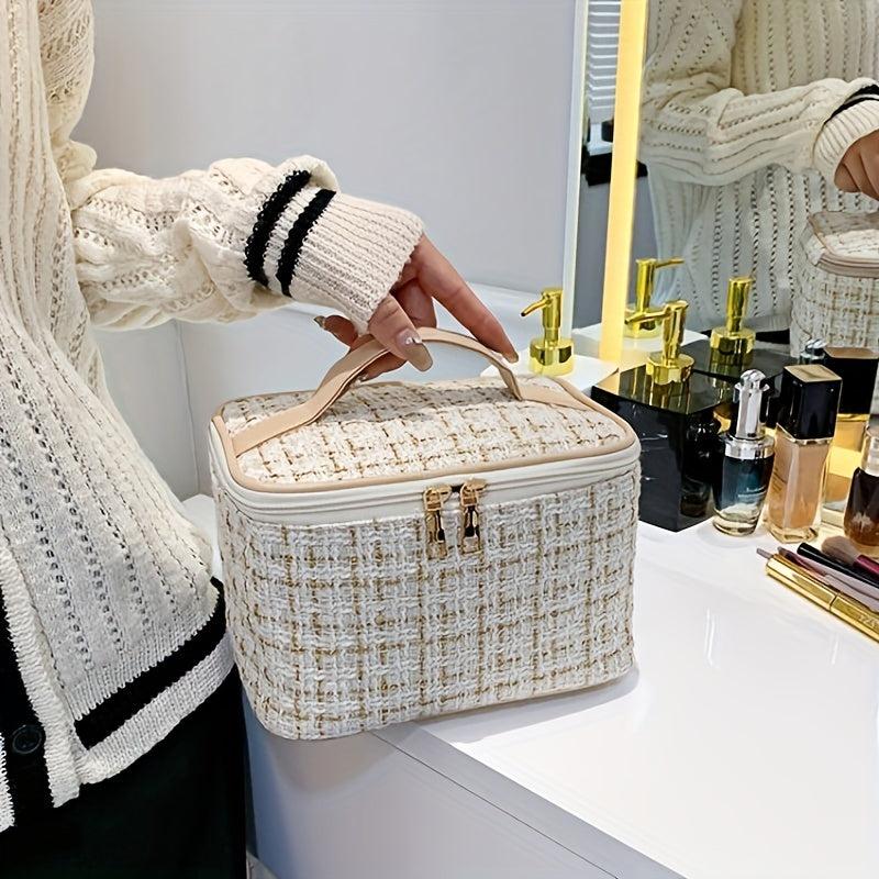 Tweed Cosmetic Satchel Bag Lightweight Toiletry Wash Bag Makeup Bag