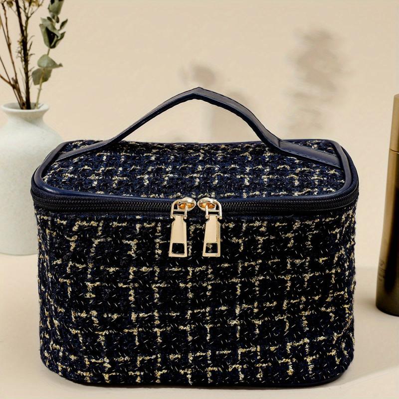 Tweed Cosmetic Satchel Bag Lightweight Toiletry Wash Bag Makeup Bag