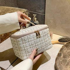 Tweed Cosmetic Satchel Bag Lightweight Toiletry Wash Bag Makeup Bag