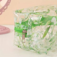 Clear Flower Print Cosmetic Bag Portable Travel Toiletry Bag