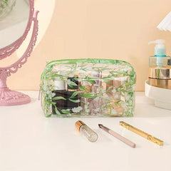 Clear Flower Print Cosmetic Bag Portable Travel Toiletry Bag