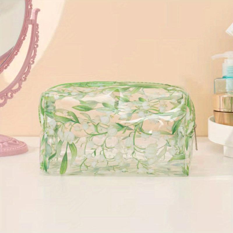 Clear Flower Print Cosmetic Bag Portable Travel Toiletry Bag