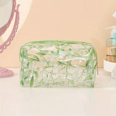 Clear Flower Print Cosmetic Bag Portable Travel Toiletry Bag