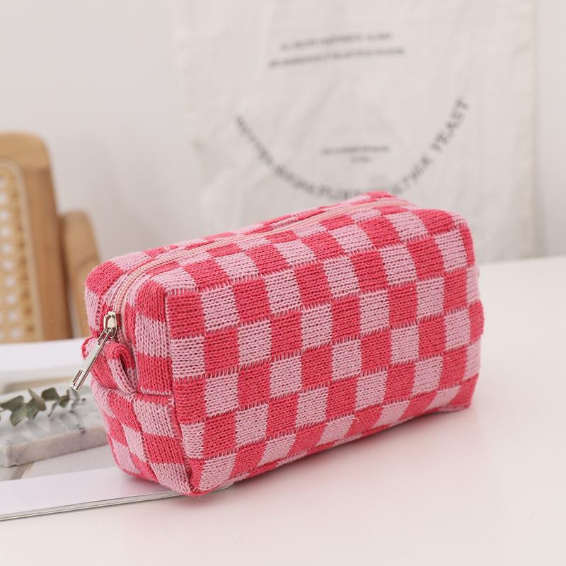Portable Plaid Cosmetic Bag Lightweight Storage Makeup Bag Travel Organizer