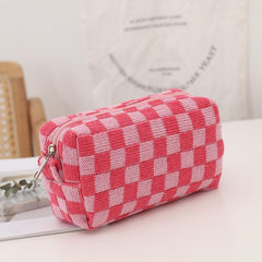 Portable Plaid Cosmetic Bag Lightweight Storage Makeup Bag Travel Organizer