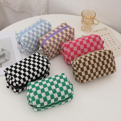 Portable Plaid Cosmetic Bag Lightweight Storage Makeup Bag Travel Organizer