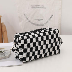 Portable Plaid Cosmetic Bag Lightweight Storage Makeup Bag Travel Organizer