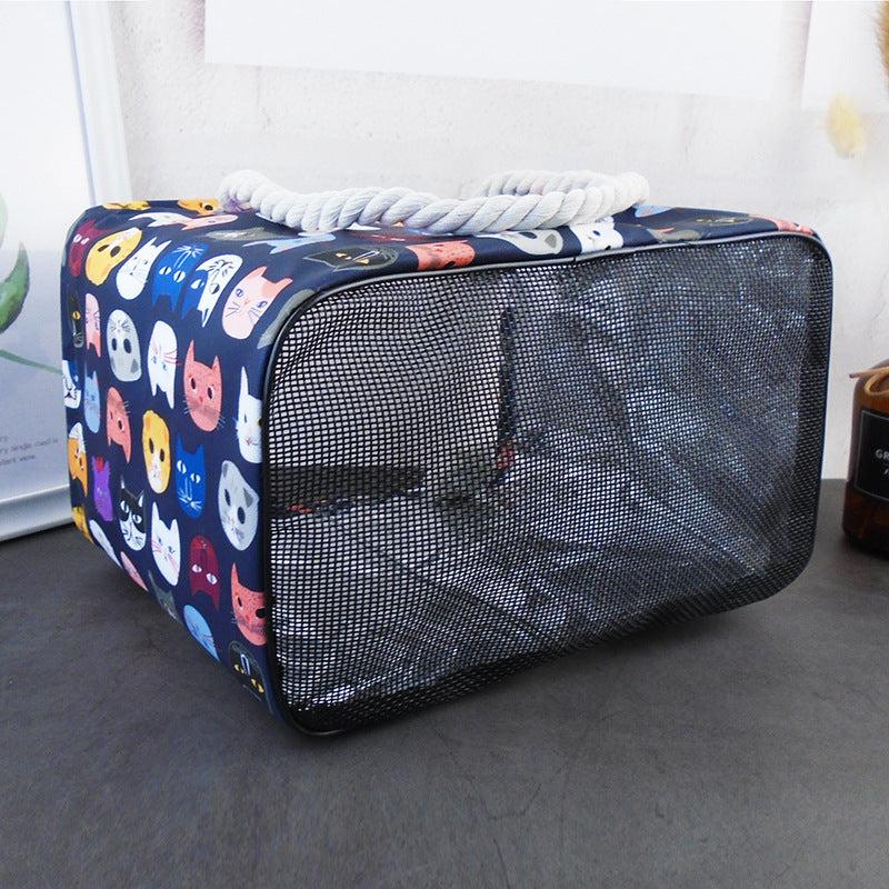 Cat Print Mesh Bottom Beach Bag Large Capacity Storage Bag