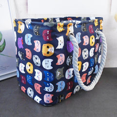 Cat Print Mesh Bottom Beach Bag Large Capacity Storage Bag