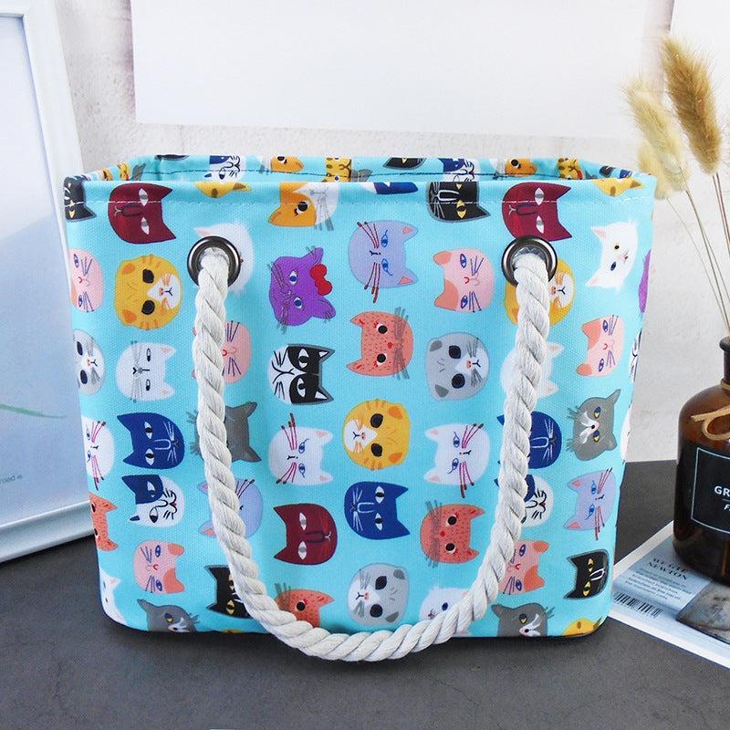 Cat Print Mesh Bottom Beach Bag Large Capacity Storage Bag
