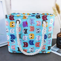 Cat Print Mesh Bottom Beach Bag Large Capacity Storage Bag
