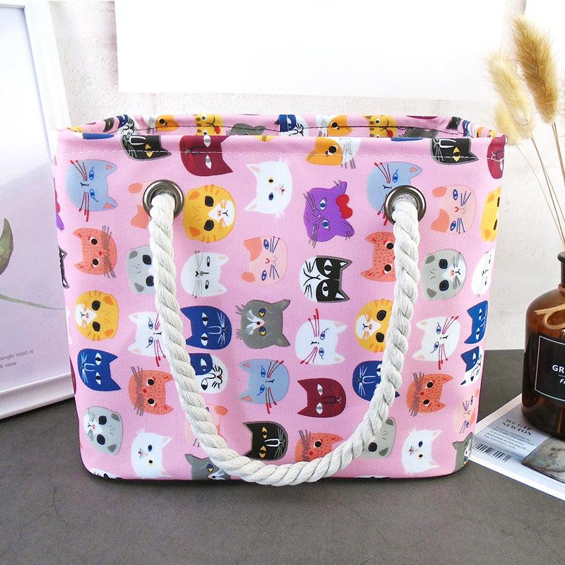 Cat Print Mesh Bottom Beach Bag Large Capacity Storage Bag