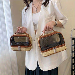 Double Layer Transparent Bag Straw Cosmetic Bag