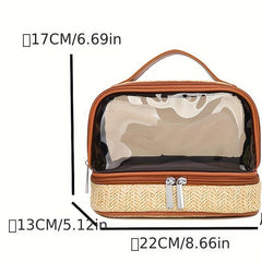 Double Layer Transparent Bag Straw Cosmetic Bag