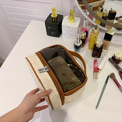 Double Layer Transparent Bag Straw Cosmetic Bag