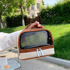 Double Layer Transparent Bag Straw Cosmetic Bag