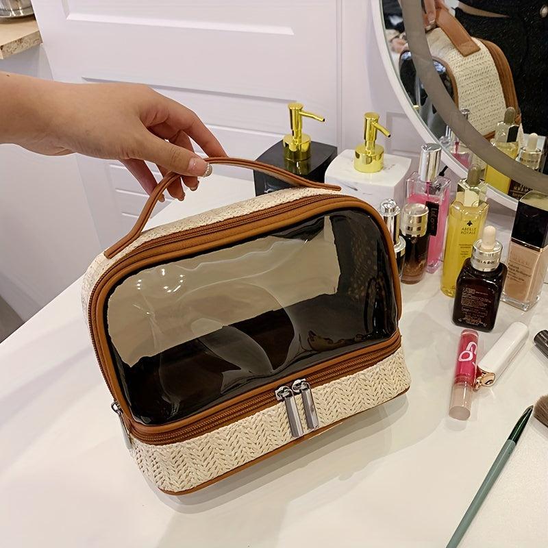 Double Layer Transparent Bag Straw Cosmetic Bag