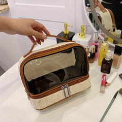 Double Layer Transparent Bag Straw Cosmetic Bag