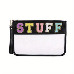 Chenille Letter Print Makeup Pouch Zipper Cosmetic Bag
