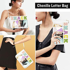 Chenille Letter Print Makeup Pouch Zipper Cosmetic Bag