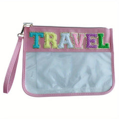 Chenille Letter Print Makeup Pouch Zipper Cosmetic Bag