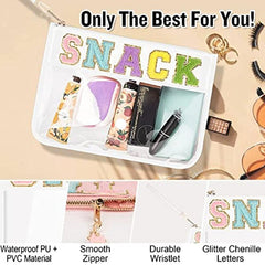Chenille Letter Print Makeup Pouch Zipper Cosmetic Bag