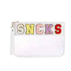 Chenille Letter Print Makeup Pouch Zipper Cosmetic Bag