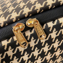 Houndstooth Pattern Zipper Satchel Bag Makeup Handbag