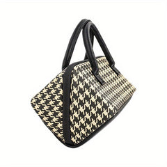 Houndstooth Pattern Zipper Satchel Bag Makeup Handbag