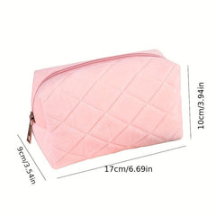Argyle Quilted Cosmetic Bag Faux Fur Storage - Travel Handbags