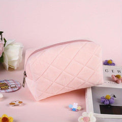 Argyle Quilted Cosmetic Bag Faux Fur Storage - Travel Handbags