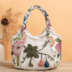 Vintage Floral Embroidered Tote Bag Retro Ethnic Style Hobo Bag