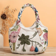 Vintage Floral Embroidered Tote Bag Retro Ethnic Style Hobo Bag