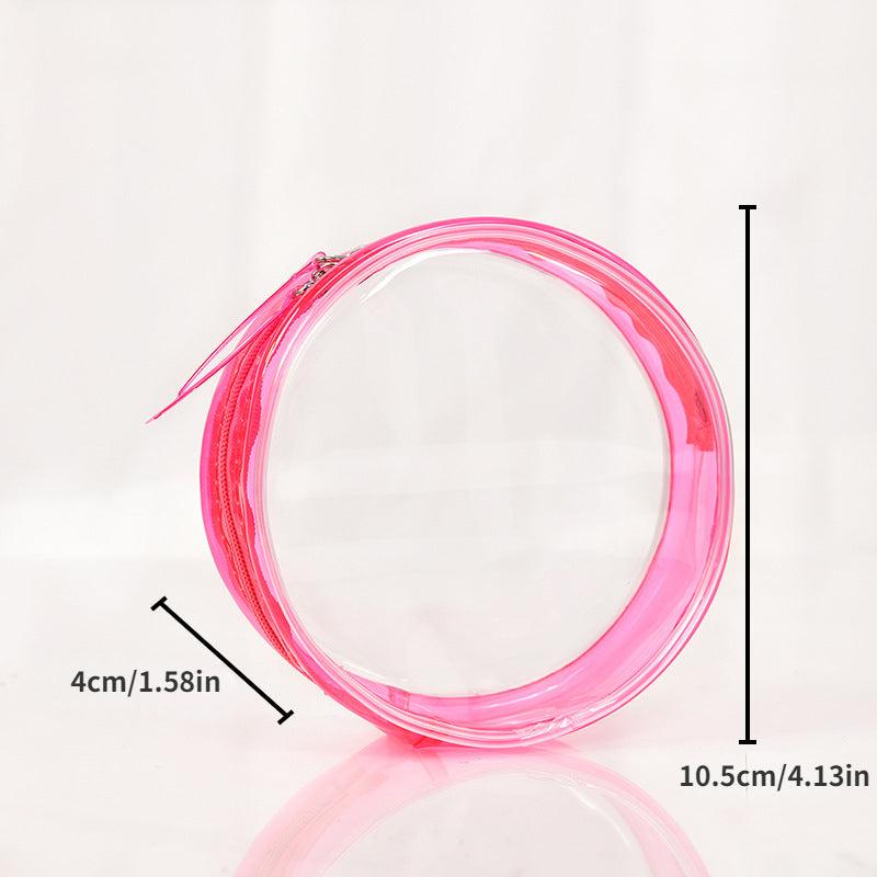 Pink Transparent Round Storage Bag Zipper Waterproof Cosmetic Bag