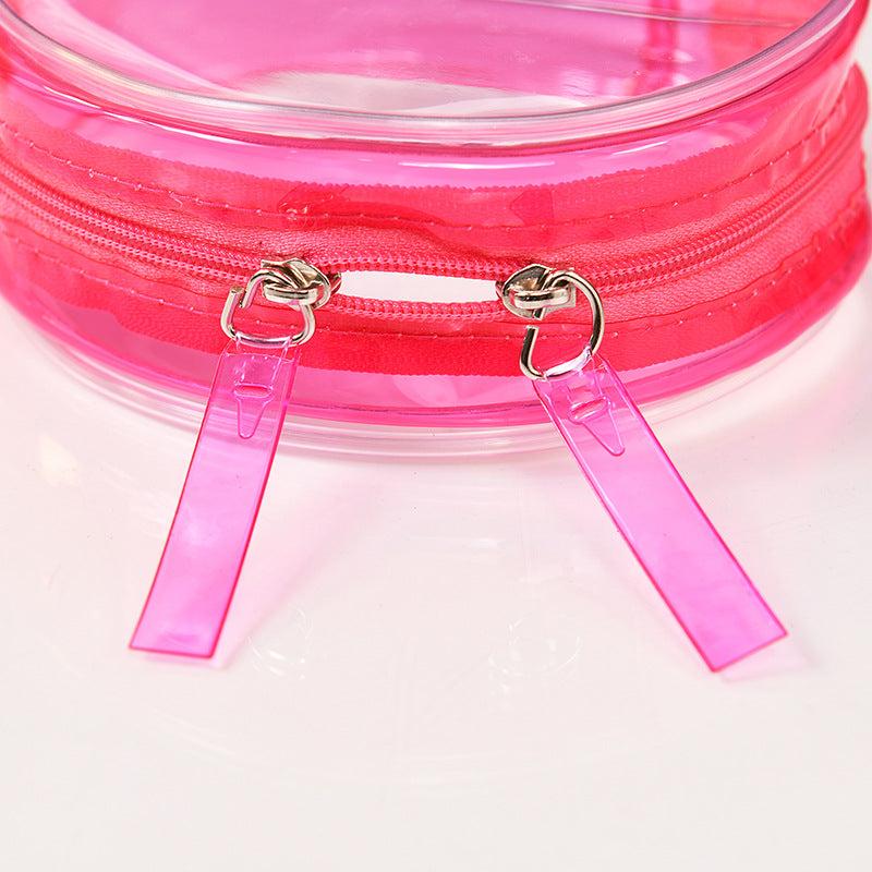 Pink Transparent Round Storage Bag Zipper Waterproof Cosmetic Bag