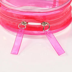 Pink Transparent Round Storage Bag Zipper Waterproof Cosmetic Bag
