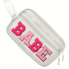 Plush Letter Print Makeup Bag Lightweight Portable Cosmetic Bag