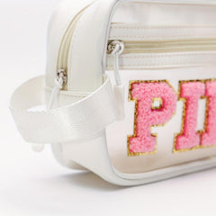 Plush Letter Print Makeup Bag Lightweight Portable Cosmetic Bag