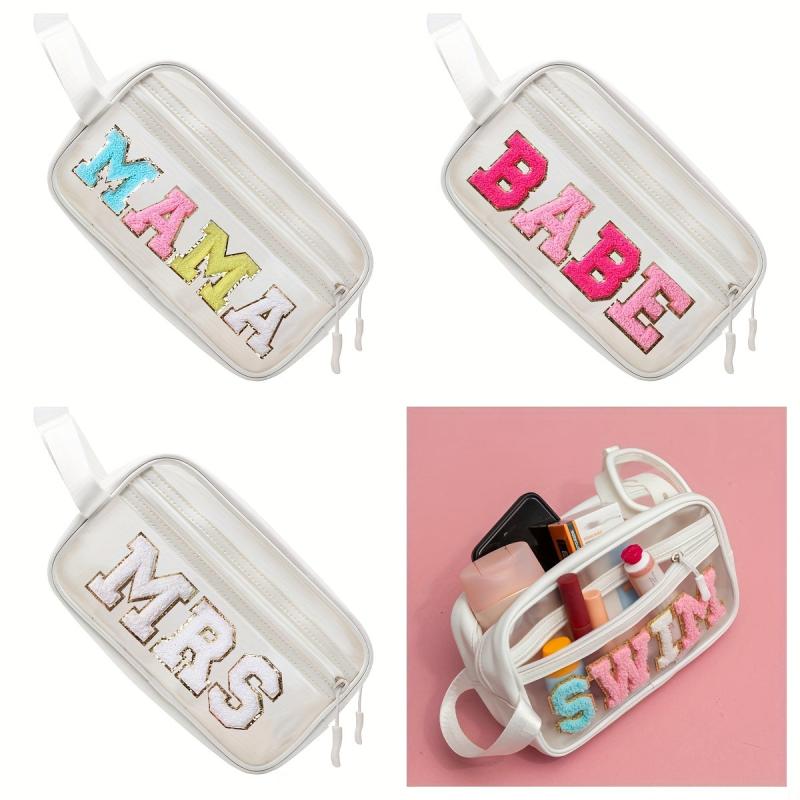 Plush Letter Print Makeup Bag Lightweight Portable Cosmetic Bag