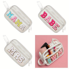 Plush Letter Print Makeup Bag Lightweight Portable Cosmetic Bag