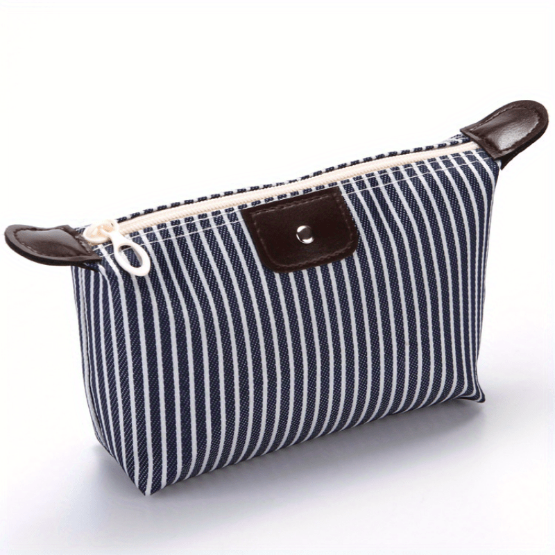Stripes Print Cosmetic Bag Zipper Travel Storage Pouch Makeup Organizer